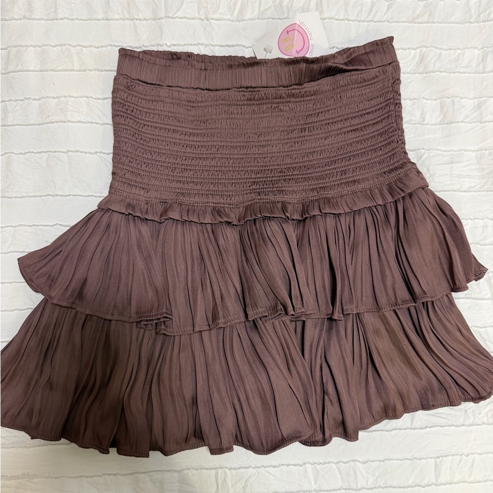 Tiered Smocked Mini Skirt in Mauve